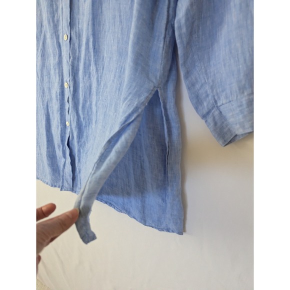 J. Jill Love Linen Tunic Shirt Womens XL Blue Button Down Long Sleeve Slit Hem - Picture 2 of 8